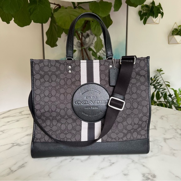 Dempsey Tote Bag 40 In Signature Jacquard With Stripe & Coach Patch C1548 Black - Picture 1 of 14